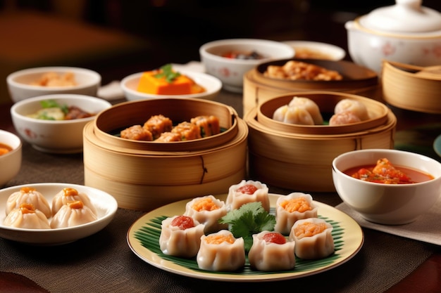 Seleção chinesa de dim sum com bolinhos e pães