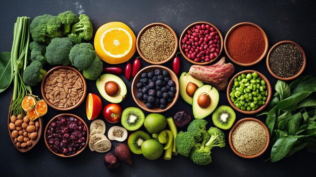 Seleção de alimentos de dieta vegana de fontes ricas em fibras
