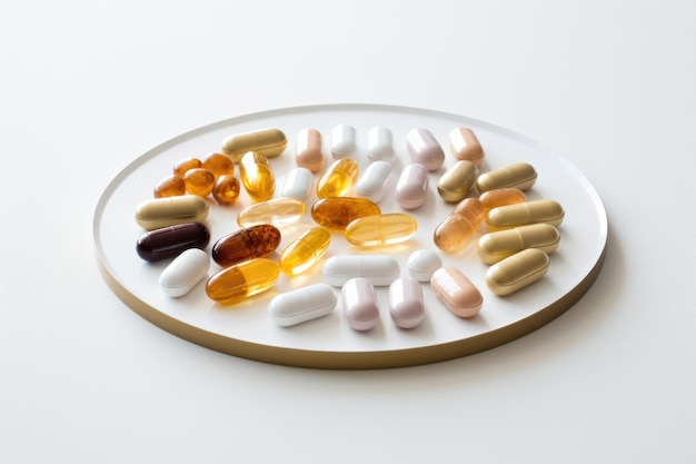 Seleção de cápsulas e comprimidos Conceito de tratamento médico de cuidados de saúde