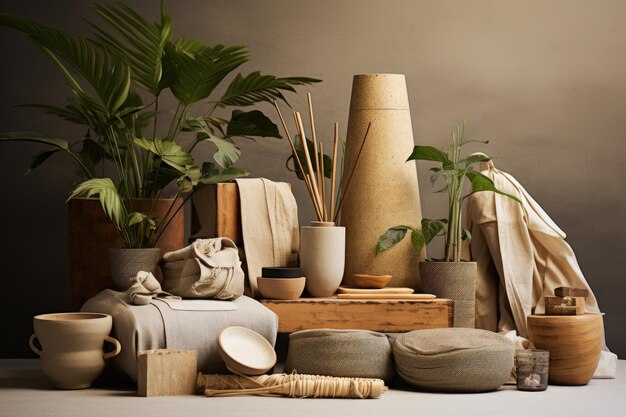 Seleção diversificada de materiais e produtos ecológicos