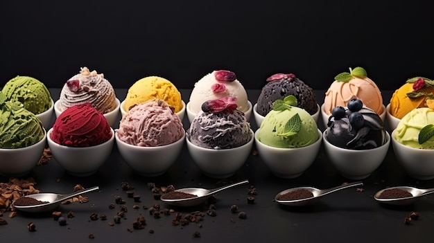 Seleção perfeita de sabores de tigela de sorvete