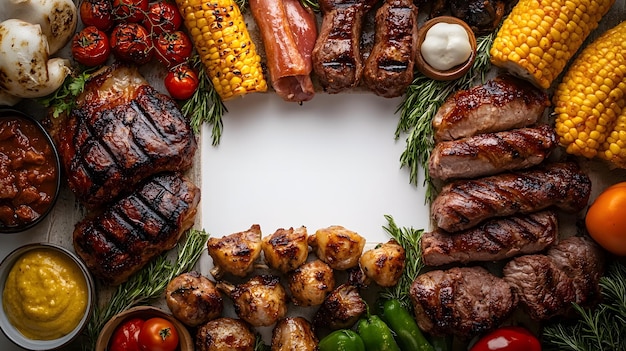 una selección de carnes a la parrilla, incluidas verduras y carne