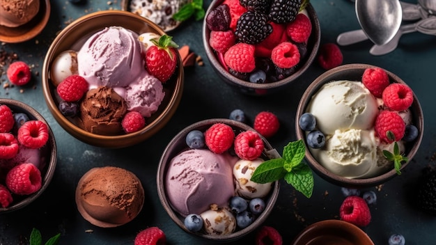 Una selección de diferentes sabores de helado