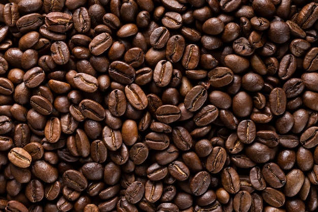 Selección de primer plano de granos de café orgánicos.