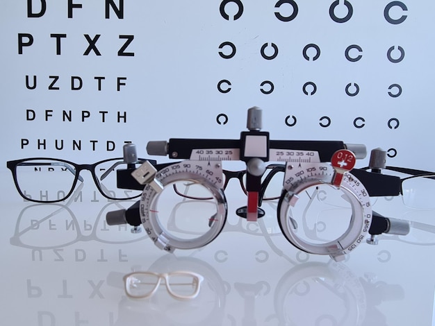 Selección y selección de gafas en oftalmólogo.