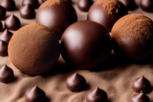 Una selección de trufas de chocolate sobre un paño marrón