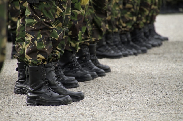 Selektive Fokusaufnahme von Soldaten, die auf der Linie stehen