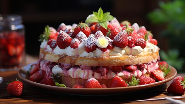 Foto selektiver fokus erdbeerkuchen mit garnierung