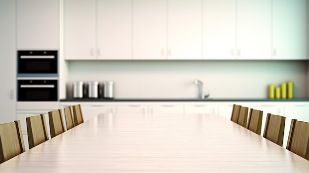 Selektiver Fokus Holz-Tischboden auf verschwommenem Hintergrund der KüchenarbeitsplatteFür Montage-Produkt