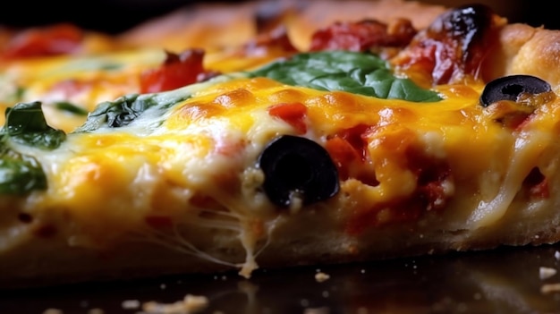 Selektiver Fokus und Nahaufnahme eines Stücks hausgemachter Meeresfrüchte-Pizza mit doppeltem Käse