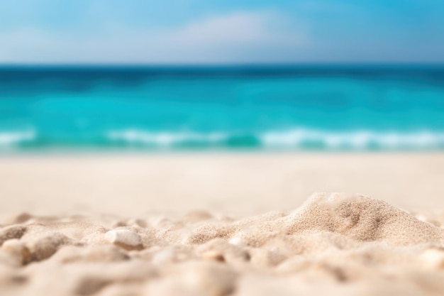 Selektiver Fokus von weißem Sand auf wunderschönem Strandhintergrund