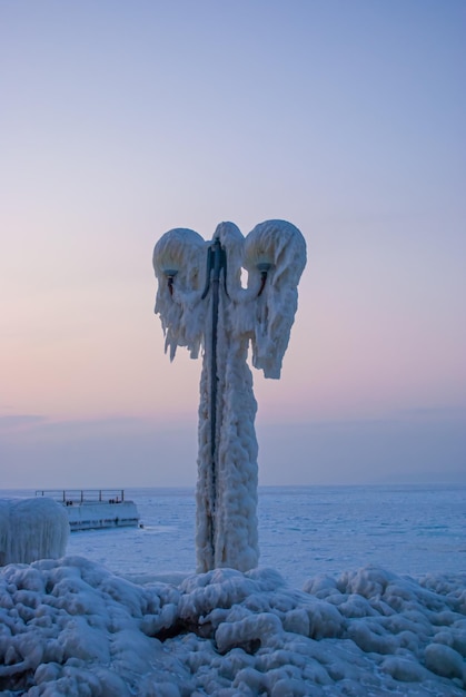 Selektiver Fokus Wladiwostok Großes Eiszapfen Wintermeer