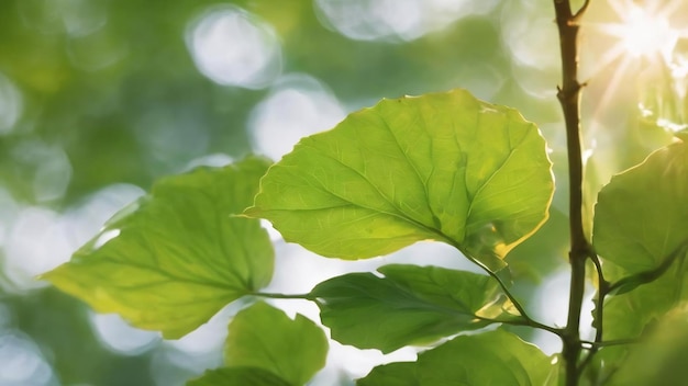 Selektives grünes Naturblatt mit Sonnenlicht-Bokeh-Hintergrund Vintage-Farbton-Stil