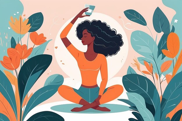 SelfCare como personagens de SelfLove Cultivar em ilustração de vetor plano