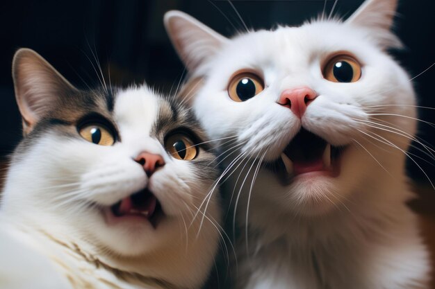 Selfie de amigos felinos com bigode