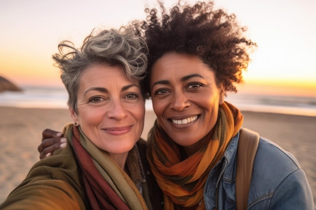 Selfie de duas mulheres lésbicas maduras lgbtq aceitação generativa ai