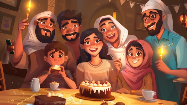 selfie de uma das famílias sauditas reunidas durante a noite do Ramadão