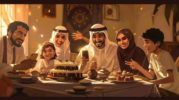 selfie de uma das famílias sauditas reunidas durante a noite do Ramadão