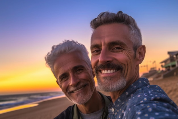 Selfie de dos hombres homosexuales maduros lgbtq aceptación generativa ai
