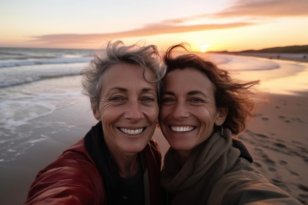 Selfie de dos mujeres lesbianas maduras lgbtq aceptación generativa ai