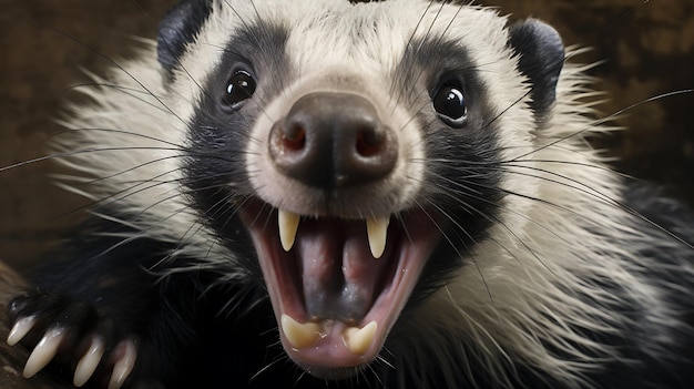 Foto selfie em close-up de um skunk histérico