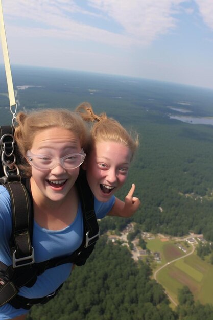 Foto selfie fallschirmspring-tandem