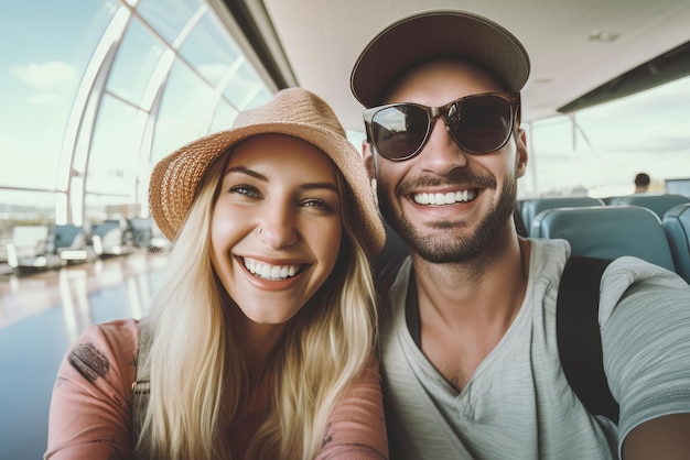 Un selfie de familia viajero en el aeropuerto