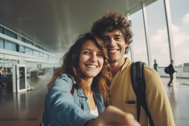 Un selfie de familia viajero en el aeropuerto