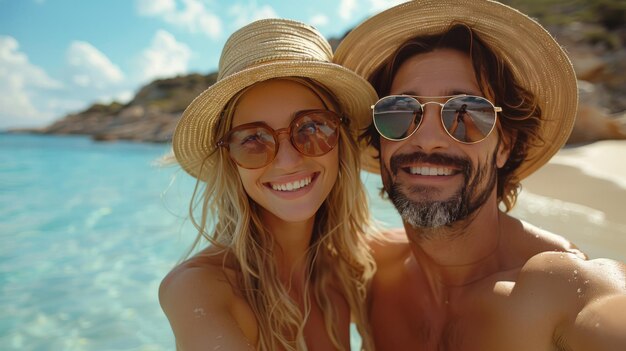 Un selfie familiar en la playa durante las vacaciones Un recuerdo feliz