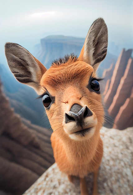 Selfie de fotografía macro altamente definida de un lindo ciervo IA generativa