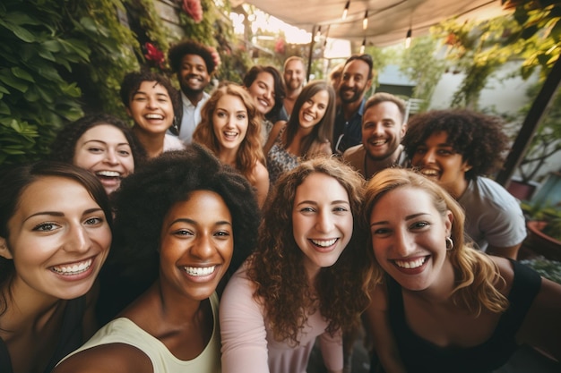 Selfie grupal en una cena al aire libre