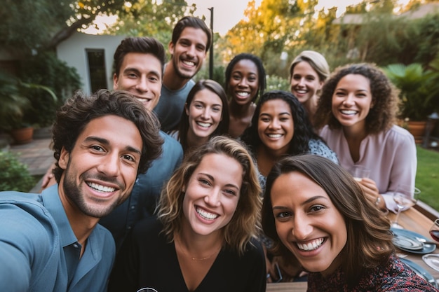 Selfie grupal en una cena al aire libre