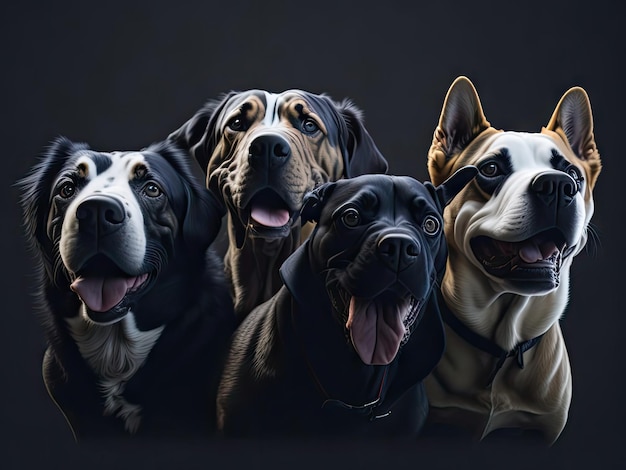 Selfie de un grupo de perros contraluz suave ai generativo