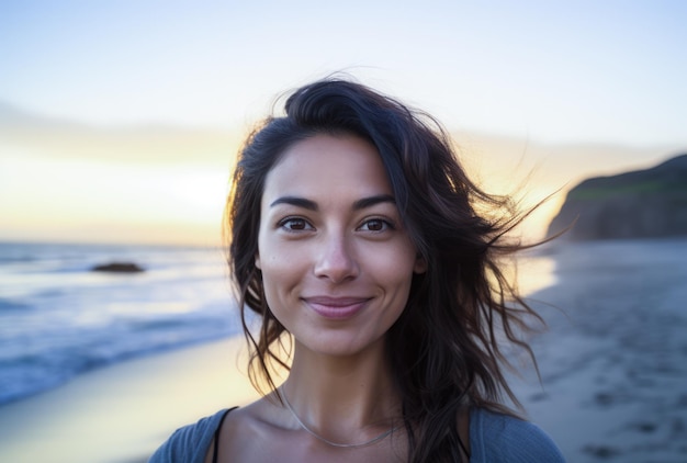 Selfie de una mujer joven en una zona de playa