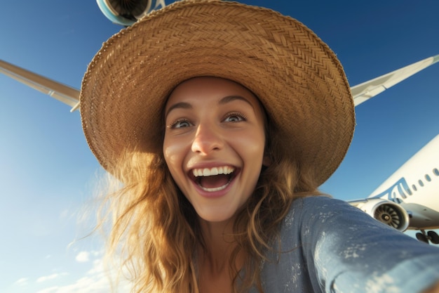 Selfie-Porträtflugzeug und Reisekonzept