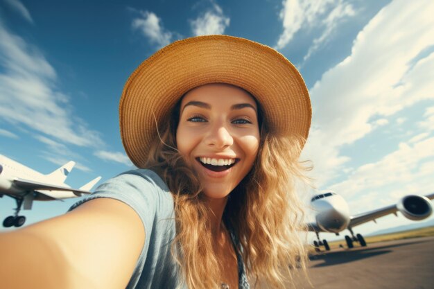 Selfie-Porträtflugzeug und Reisekonzept