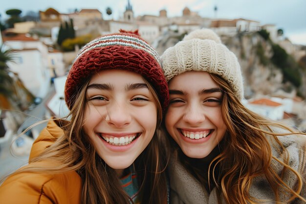 Selfie Vibes Amigos Felizes Documentando Sua Viagem de Viagem IA Gerativa