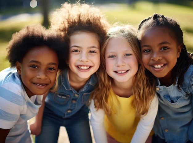 Foto selfie von lachenden kindern an einem sonnigen tag in hoher qualität