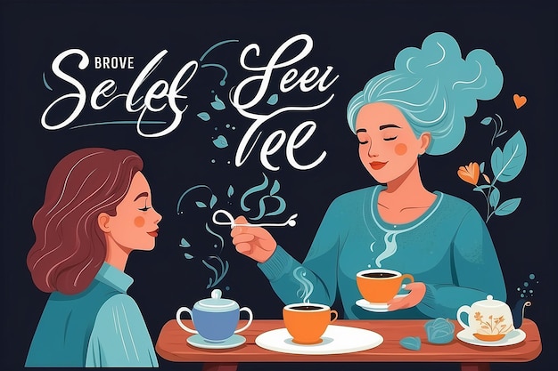 Foto selflove tea bliss ilustração vetorial com estilo positivo de vapor plano