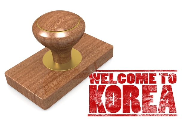 Sello de caucho rojo con bienvenida a Corea