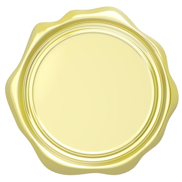 Sello de cera dorada aislado sobre fondo blanco.