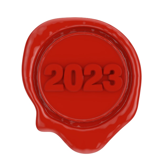 Foto sello de cera roja con representación 3d de signo de año nuevo 2023