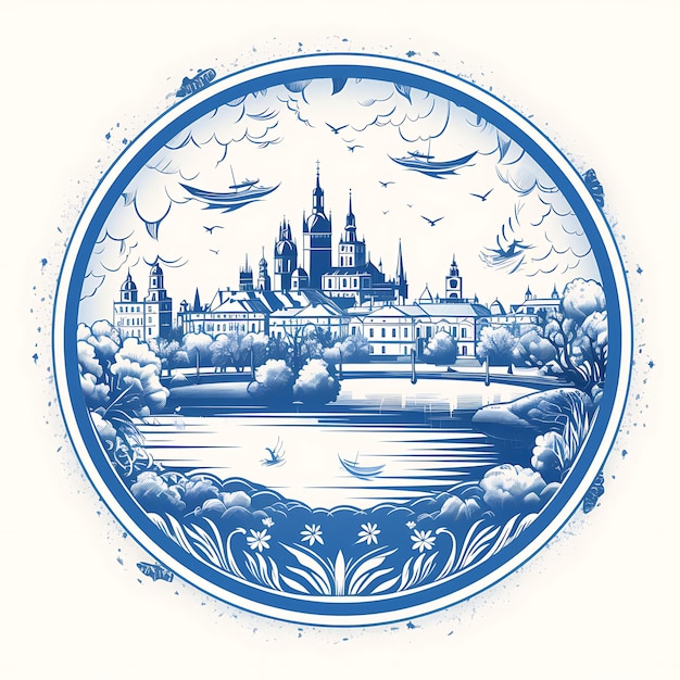 Foto sello de la ciudad de cracovia con monocromo azul real color wawel castillo un garabateo clipart arte de camiseta