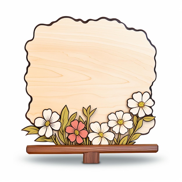 Sello delgado con una sola base de madera con flores sin mensaje estilo dibujos animados fondo blanco