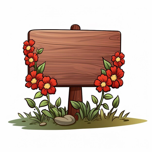Sello delgado con una sola base de madera con flores sin mensaje estilo dibujos animados fondo blanco