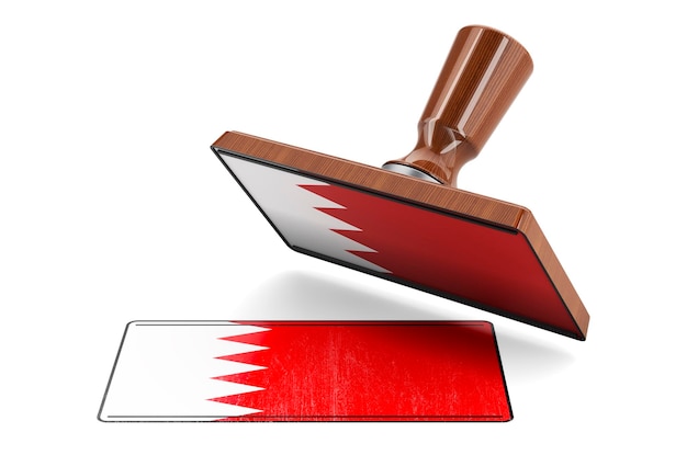 Sello estampador de madera con representación 3D de la bandera de Bahrein