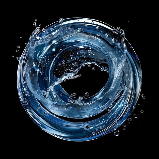 Sello formado en el agua giratoria del océano Arte de fondo líquido azul transparente Concepto brillante Y2K