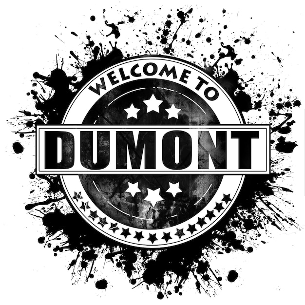 Sello de goma negro de la ciudad de DUMONT aislado sobre un fondo blanco sólido