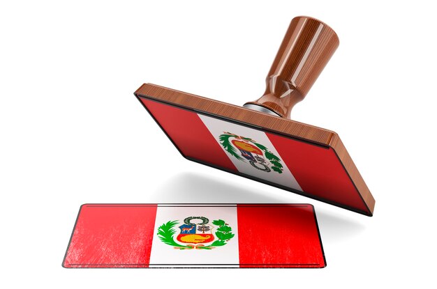 Sello de madera con representación 3D de la bandera peruana