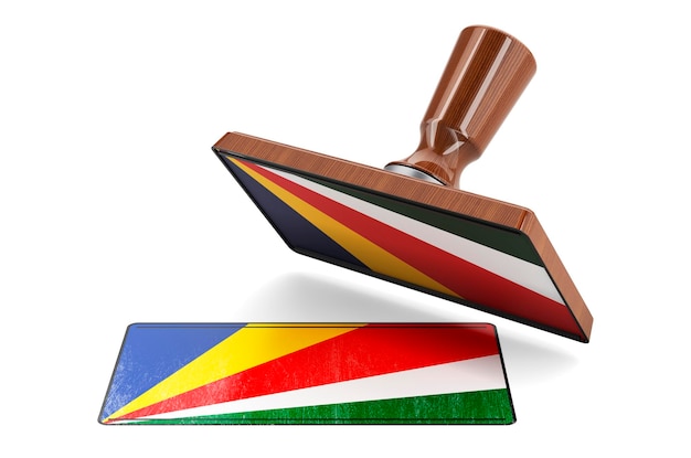 Sello de madera con representación 3D de la bandera de Seychelles